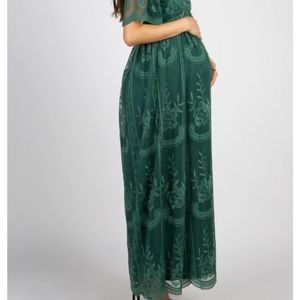 Pinkblush Lace Overlay Maternity Maxi Dress Green
